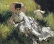 Pierre Renoir Woman with a Parasol and Small Child on a Sunlit Hillside oil painting picture wholesale